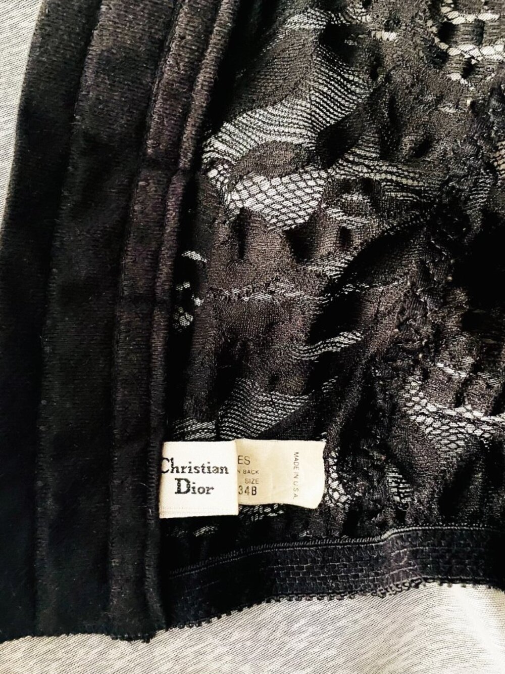Rare: Vintage Christian Dior Black Lace + Chiffon Rose Detail Bustier - Size 34B - Picture 6 of 11